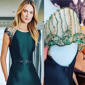 💚NWT DESIGNER JADE EMERALD GREEN FORMAL BEADED POCKETS HOLIDAY DRESS 2 $450!